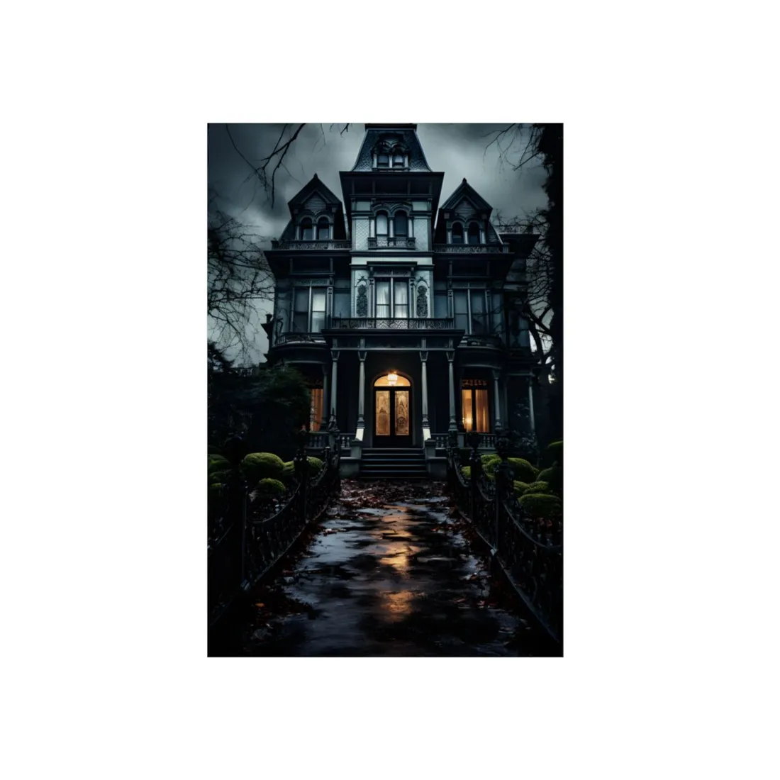 Spooky Haunted Mansion: A Chilling Nighttime Scene - Metal Poster