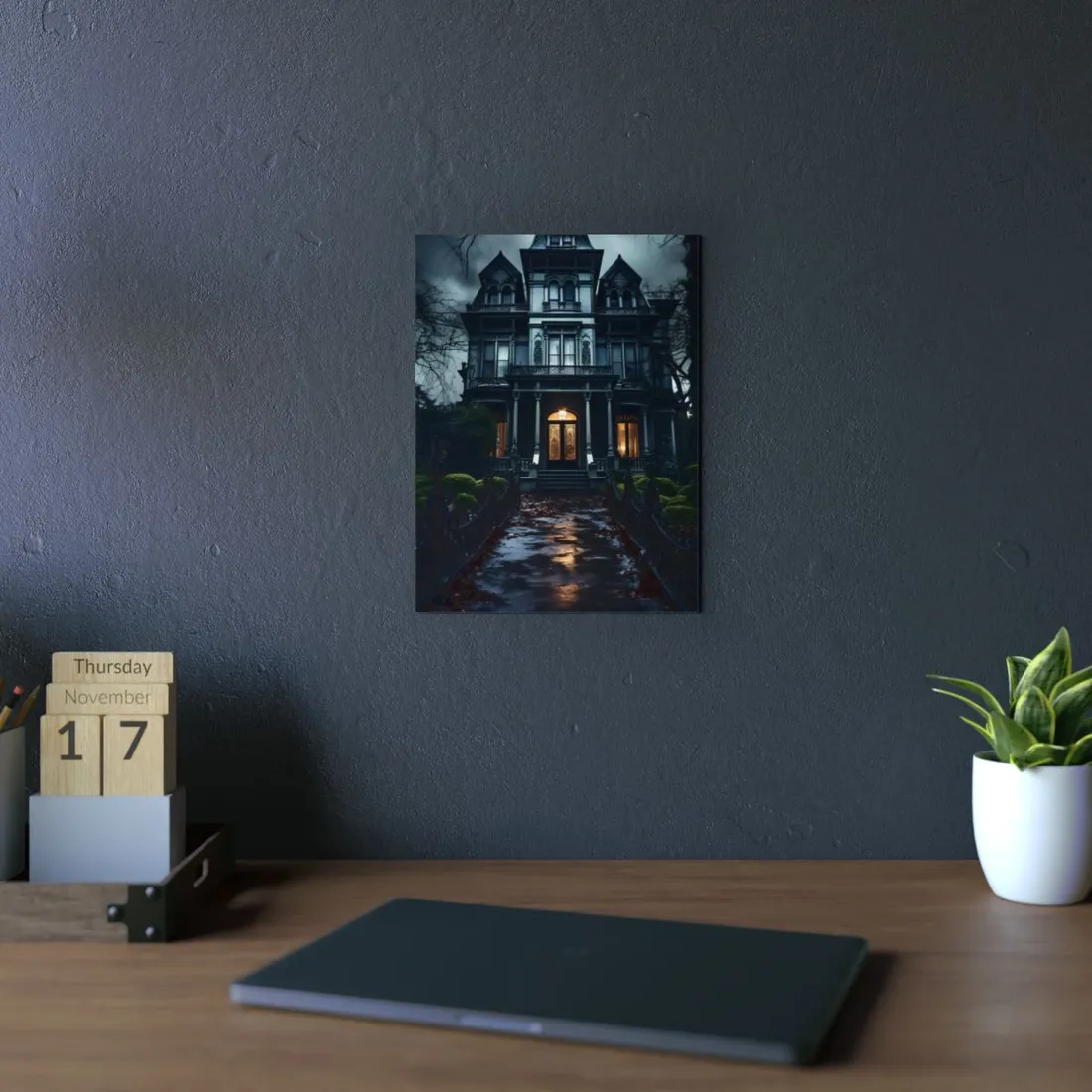 Spooky Haunted Mansion: A Chilling Nighttime Scene - Metal Poster
