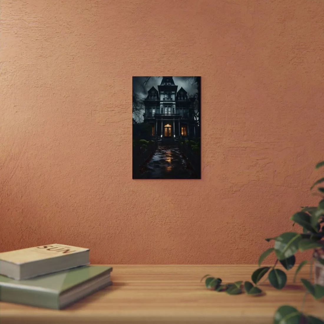 Spooky Haunted Mansion: A Chilling Nighttime Scene - Metal Poster