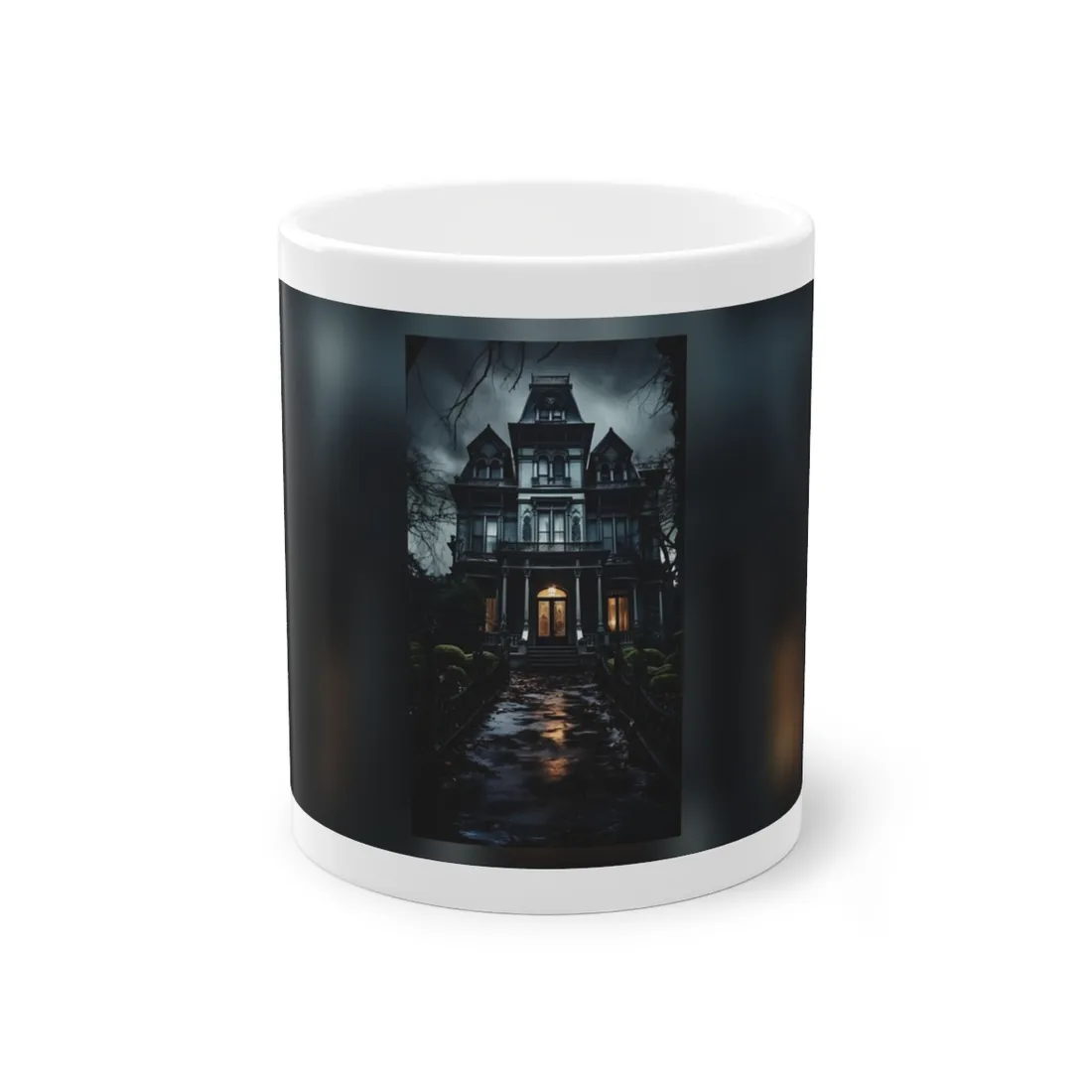 Spooky Haunted Mansion: A Chilling Nighttime Scene - Mug
