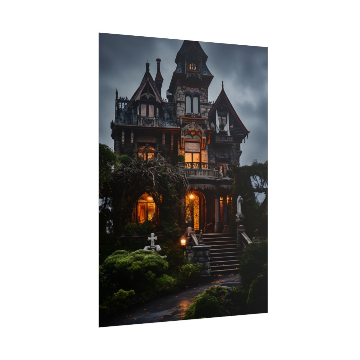 Spooky Victorian Mansion: Atmospheric Haunted Artwork - Poster