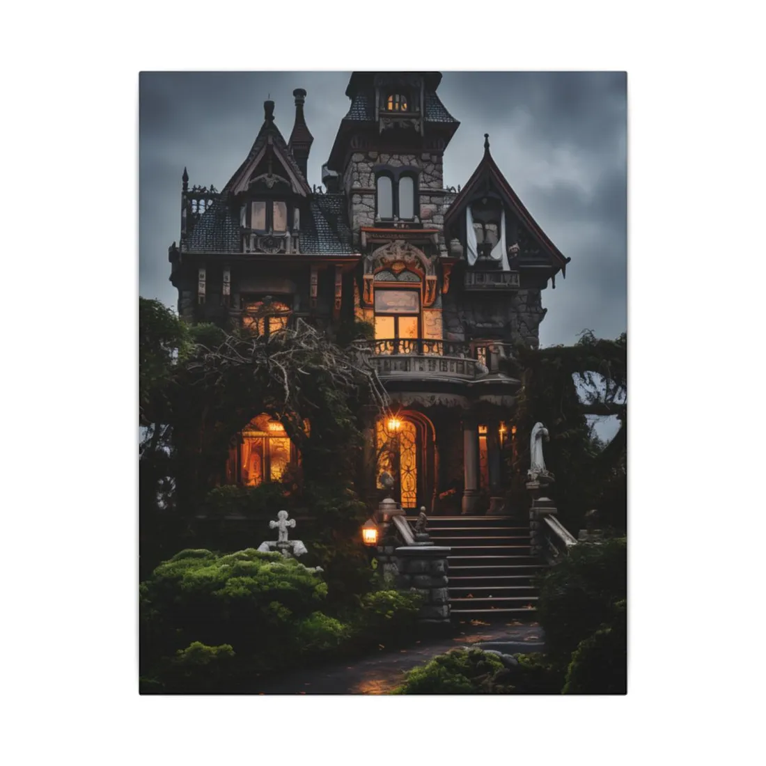 Spooky Victorian Mansion: Atmospheric Haunted - Canvas