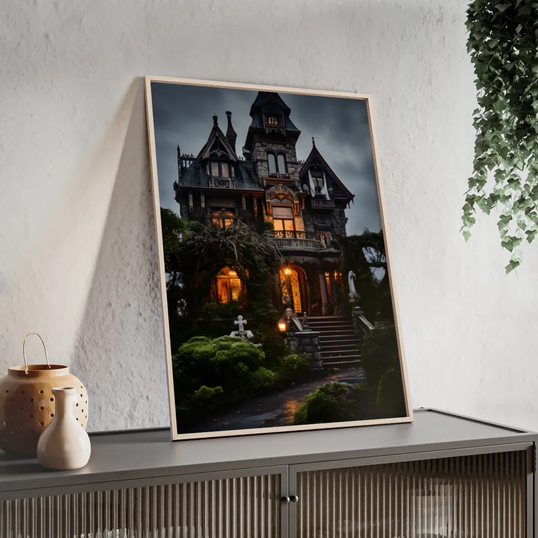 Spooky Victorian Mansion: Atmospheric Haunted - Framed Poster