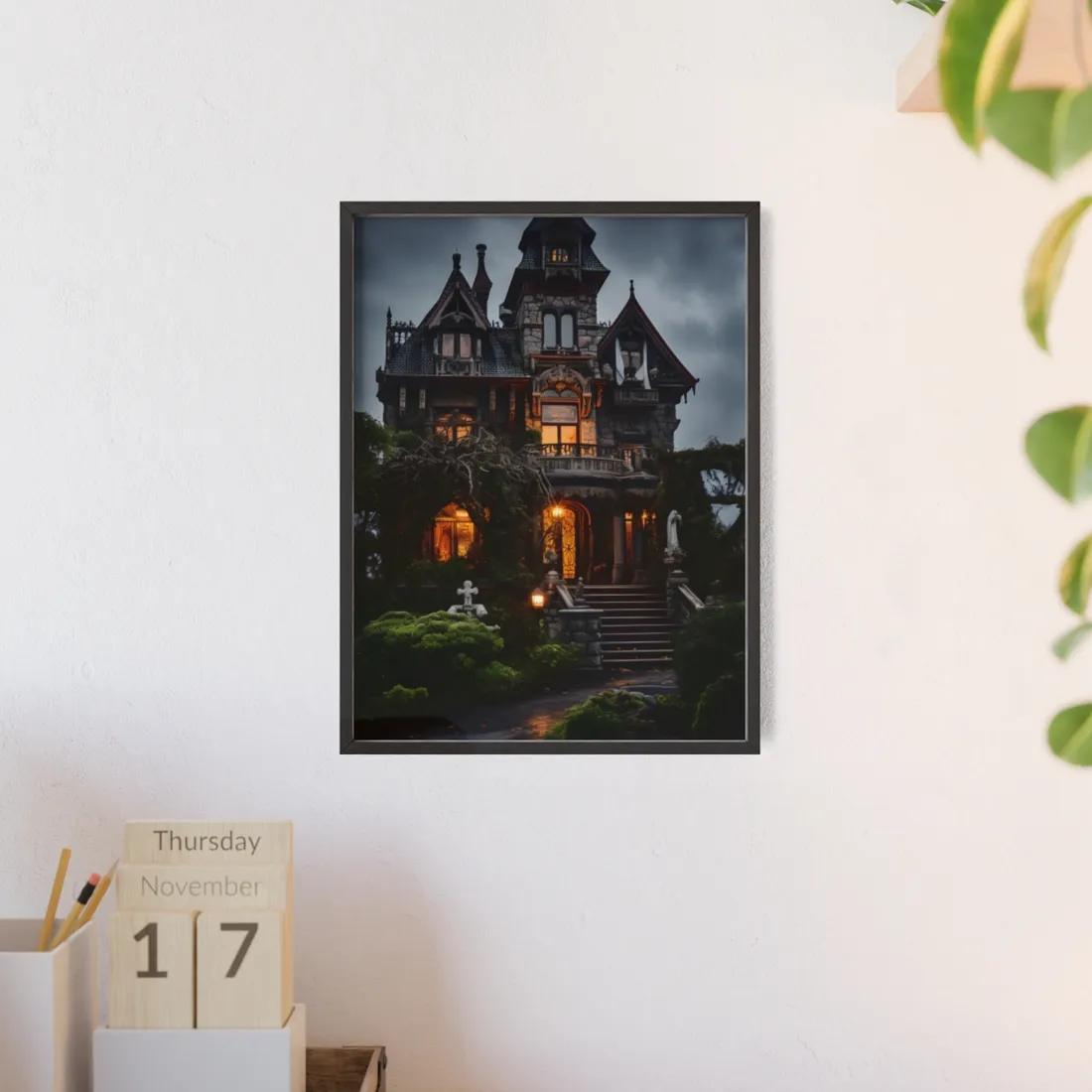 Spooky Victorian Mansion: Atmospheric Haunted - Framed Poster