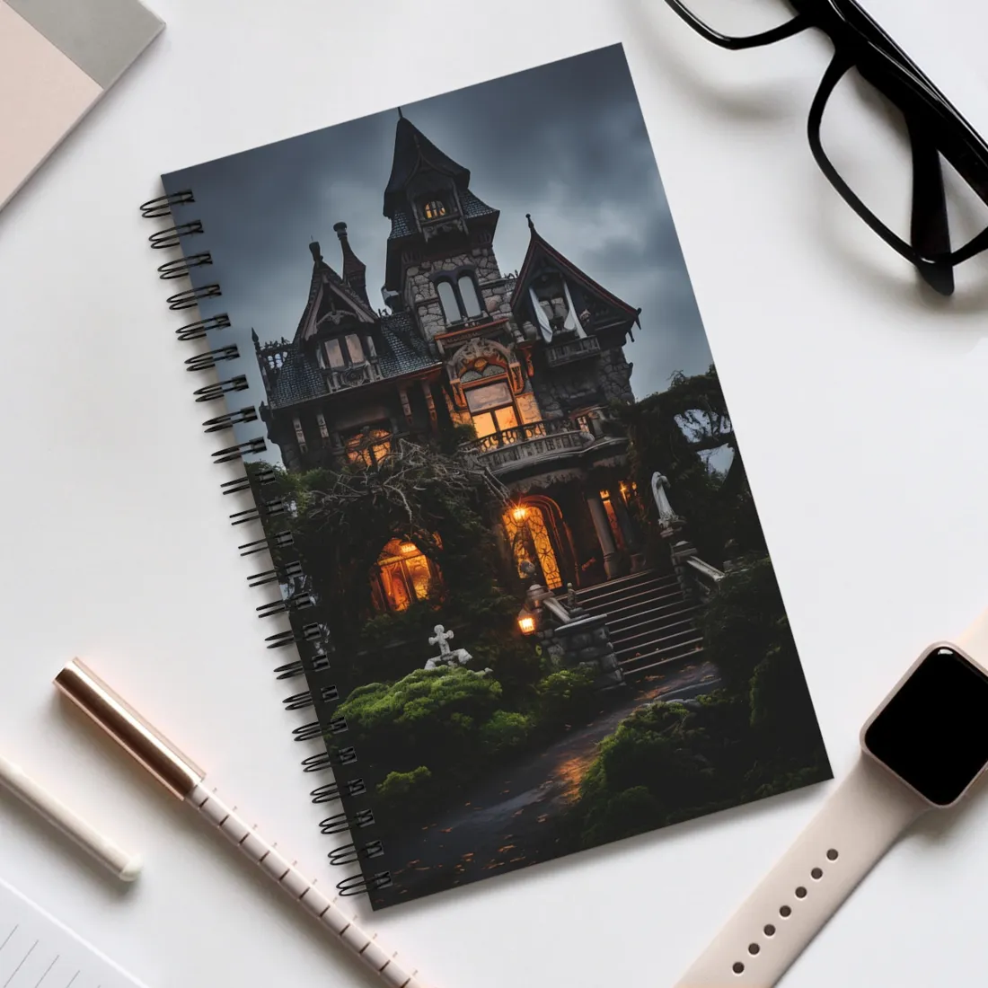 Spooky Victorian Mansion: Atmospheric Haunted - Spiral Notebook