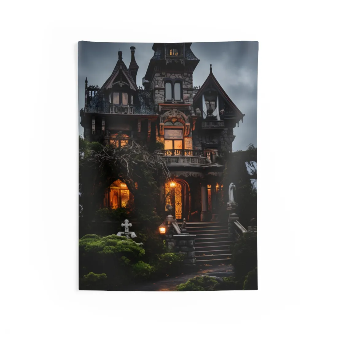 Spooky Victorian Mansion: Atmospheric Haunted - Wall Tapestry