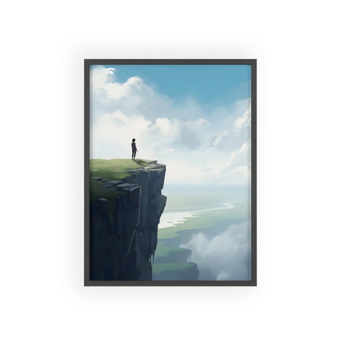 Spring Afternoon Outdoor Scene: Person Walking on Sidewalk - Framed Poster