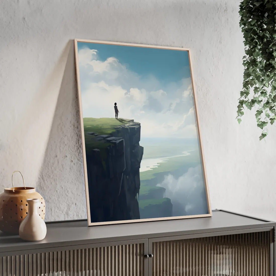Spring Afternoon Outdoor Scene: Person Walking on Sidewalk - Framed Poster
