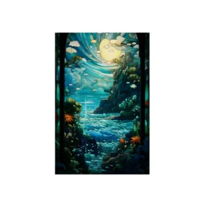 Moon over Rocky Shore Metal Poster