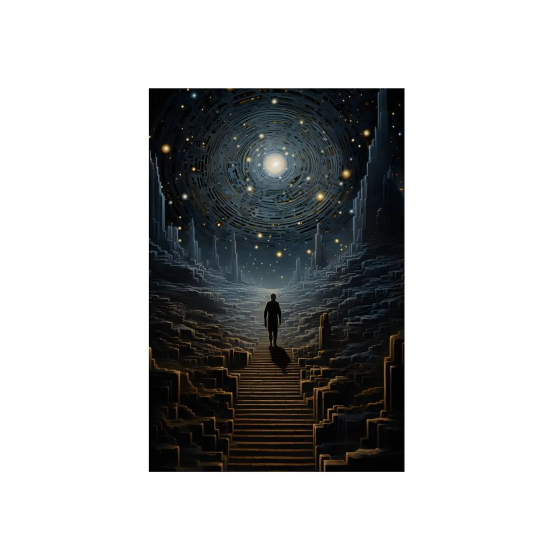 Staircase to the Stars: Sci-Fi Portal Corridor Art - Metal Poster