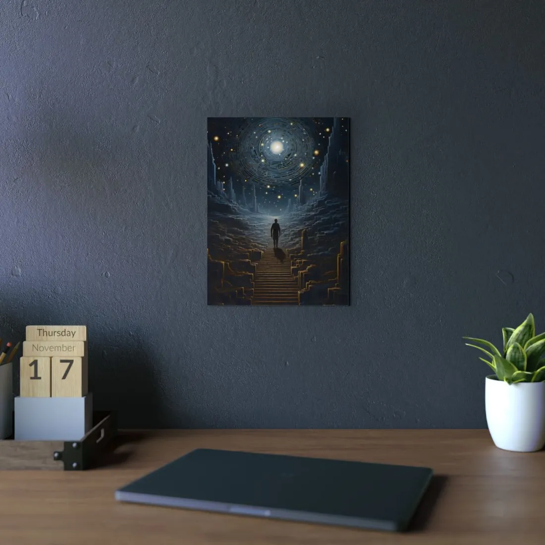 Staircase to the Stars: Sci-Fi Portal Corridor Art - Metal Poster