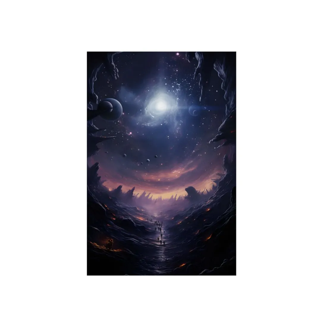 Stargazer's Cliff: Figure Beneath a Glowing Night Sky - Metal Poster