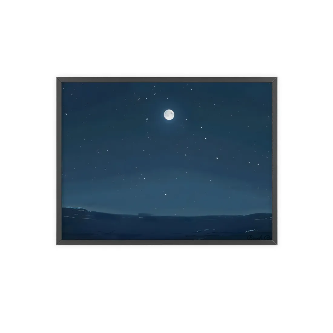 Starry Night Sky: Minimalist Beauty in Blue - Framed Poster
