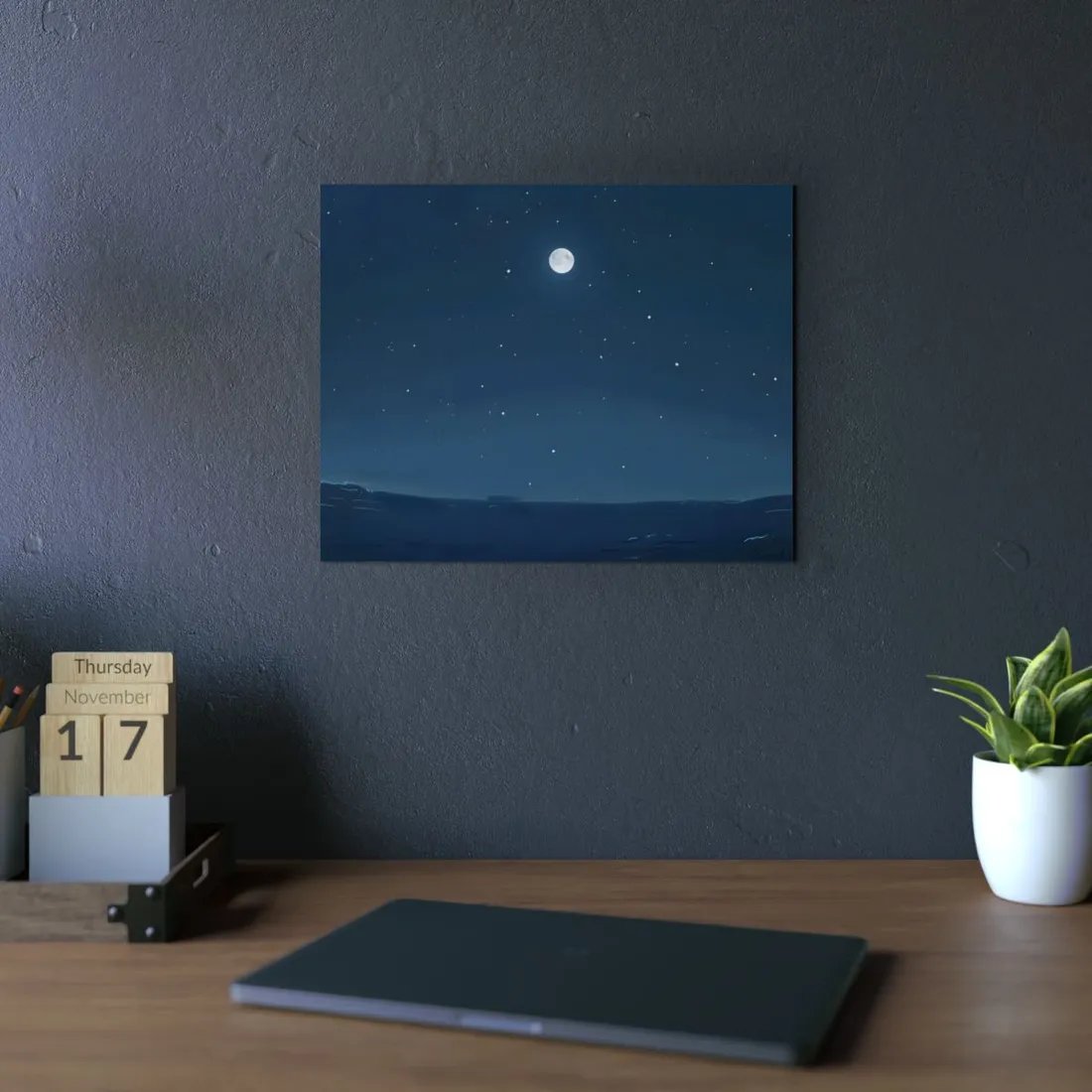 Starry Night Sky: Minimalist Beauty in Blue - Metal Poster