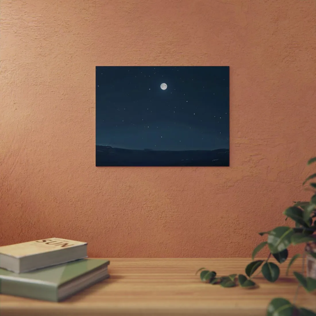 Starry Night Sky: Minimalist Beauty in Blue - Metal Poster