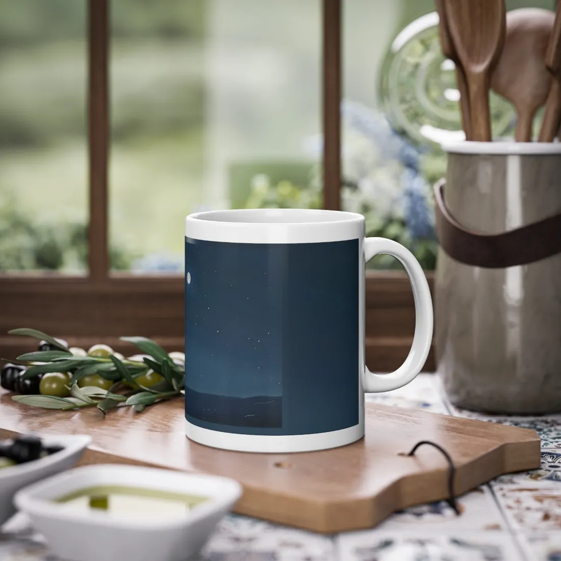 Starry Night Sky: Minimalist Beauty in Blue - Mug