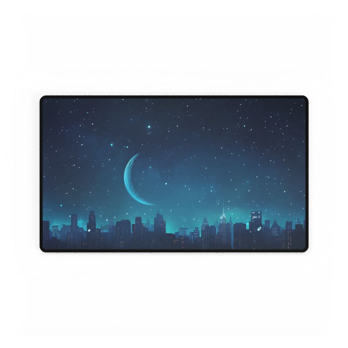 Starry Night Sky: Tranquil Dark Blue Scene with Crescent Moon - Desk Mat