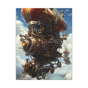 Steampunk Airship over Coastal City Canvas Print