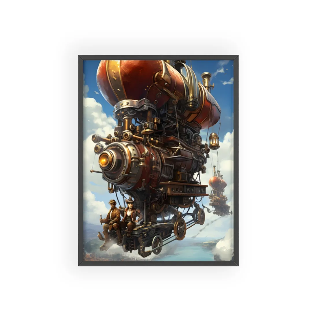 Steam Powered Sky-Liner Thrill Ride: Steampunk Race on Colum - Framed Poster