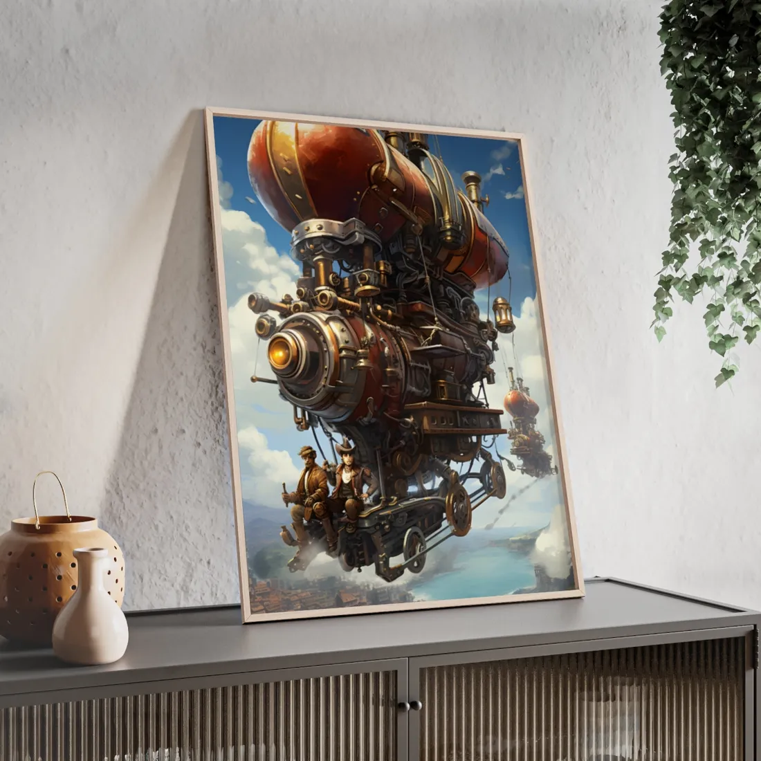 Steam Powered Sky-Liner Thrill Ride: Steampunk Race on Colum - Framed Poster