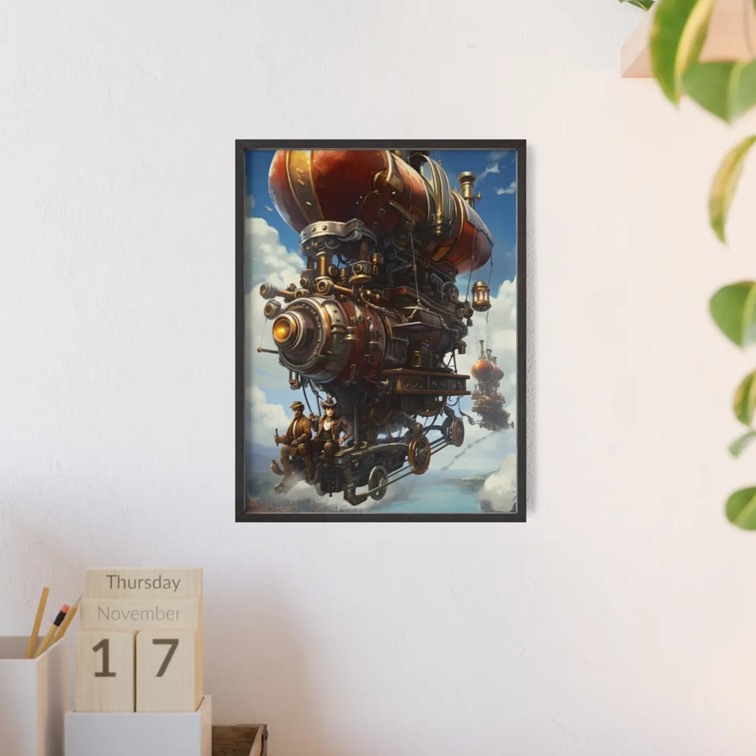 Steam Powered Sky-Liner Thrill Ride: Steampunk Race on Colum - Framed Poster
