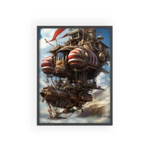 Steampunk Airship Above Clouds Framed Poster