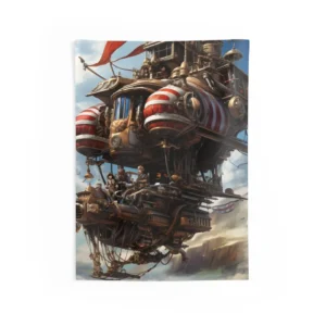 Steampunk Airship Above Clouds Wall Tapestry
