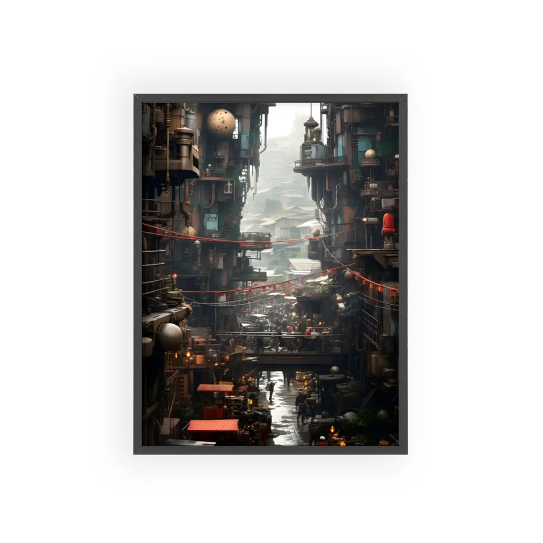 Steampunk Apocalypse: Abandoned Cityscape Digital Art - Framed Poster