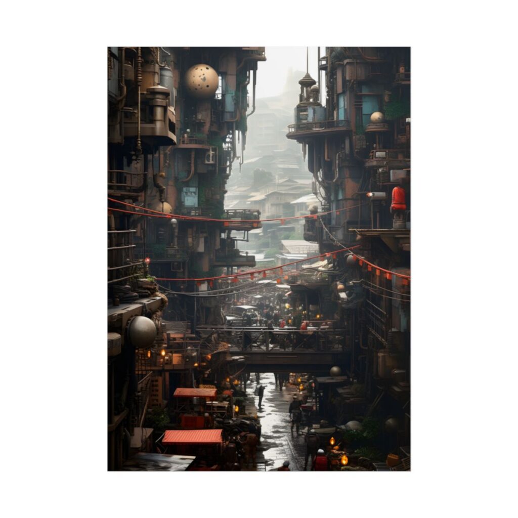 Steampunk Apocalypse: Abandoned Cityscape Digital Art - Poster