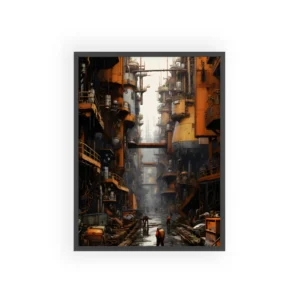 Industrial Street with Orange Tanks Framed Poster