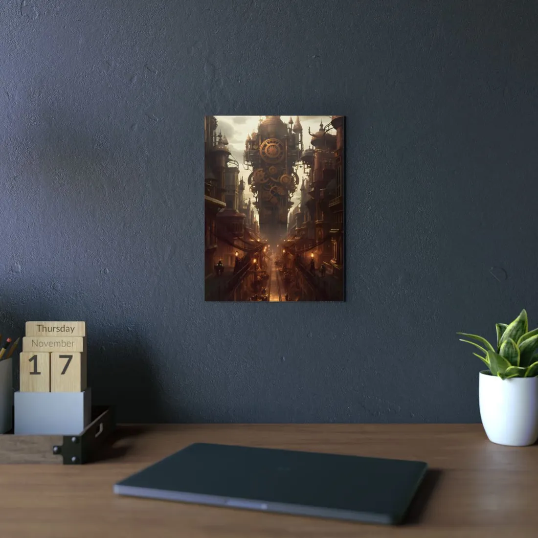 Steampunk City: A Glimpse into Industrial Paradise - Metal Poster