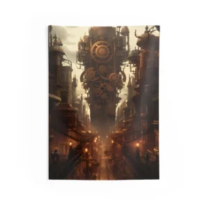 Brass Clockwork Metropolis Wall Tapestry