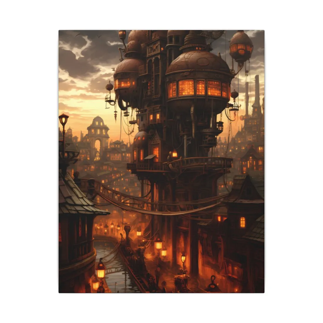 Steampunk City Delights: Vintage Parisian Landscape Art - Canvas