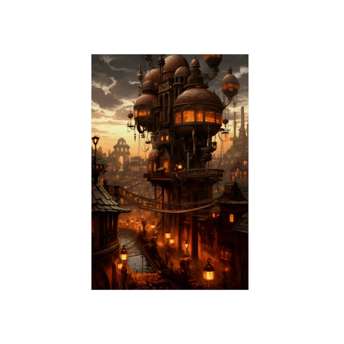 Steampunk City Delights: Vintage Parisian Landscape Art - Metal Poster