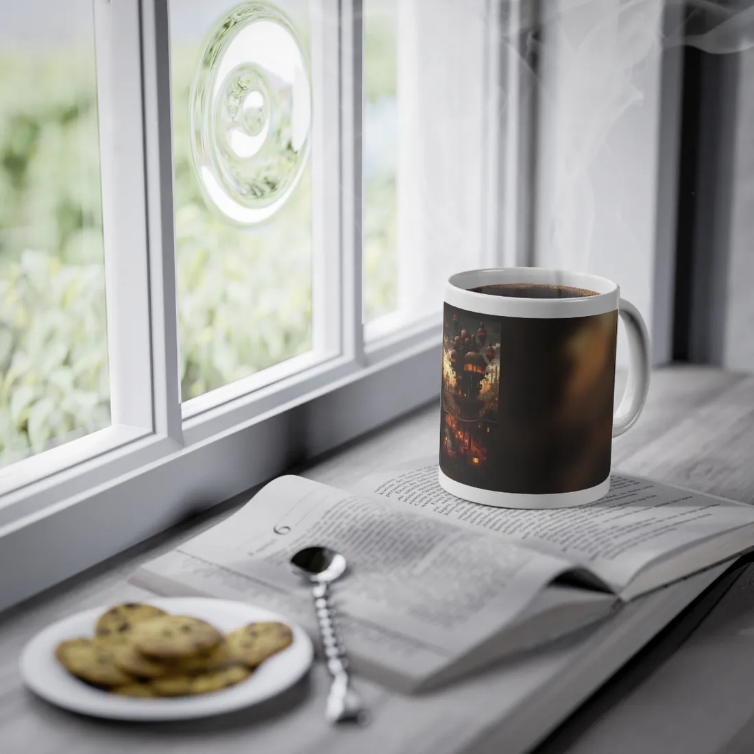 Steampunk City Delights: Vintage Parisian Landscape Art - Mug