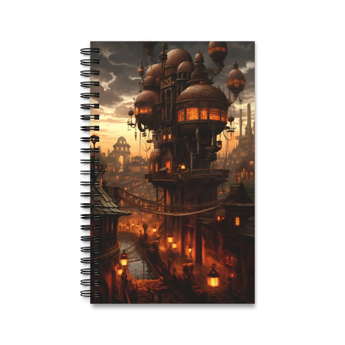 Steampunk City Delights: Vintage Parisian Landscape Art - Spiral Notebook