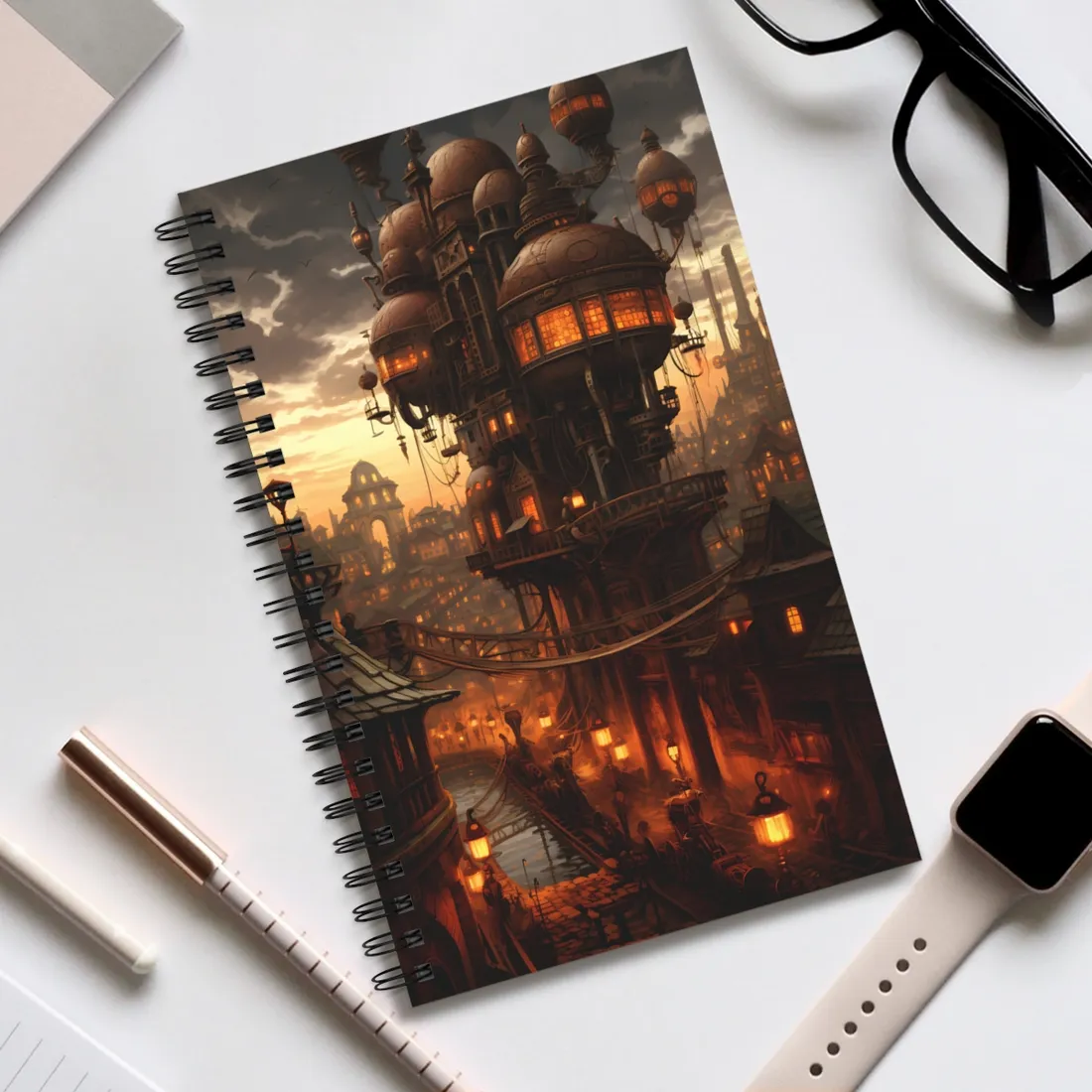 Steampunk City Delights: Vintage Parisian Landscape Art - Spiral Notebook