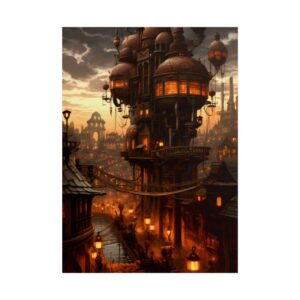 Steampunk Dusk City Poster