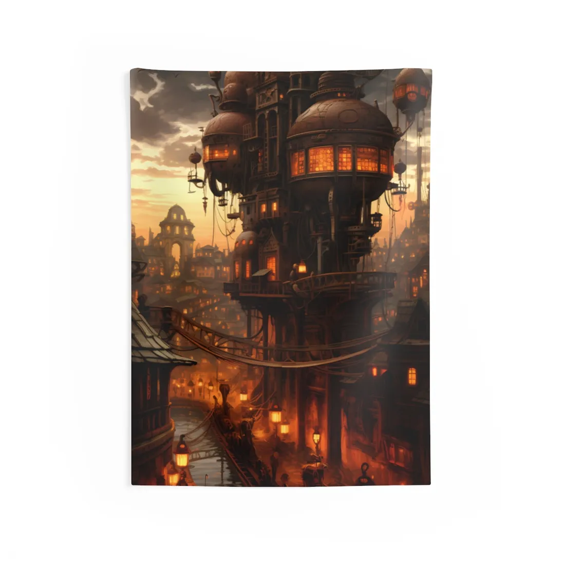 Steampunk City Delights: Vintage Parisian Landscape Art - Wall Tapestry