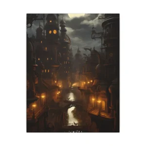 Steampunk City at Night Canvas Print
