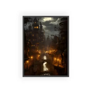 Steampunk City at Night Framed Poster