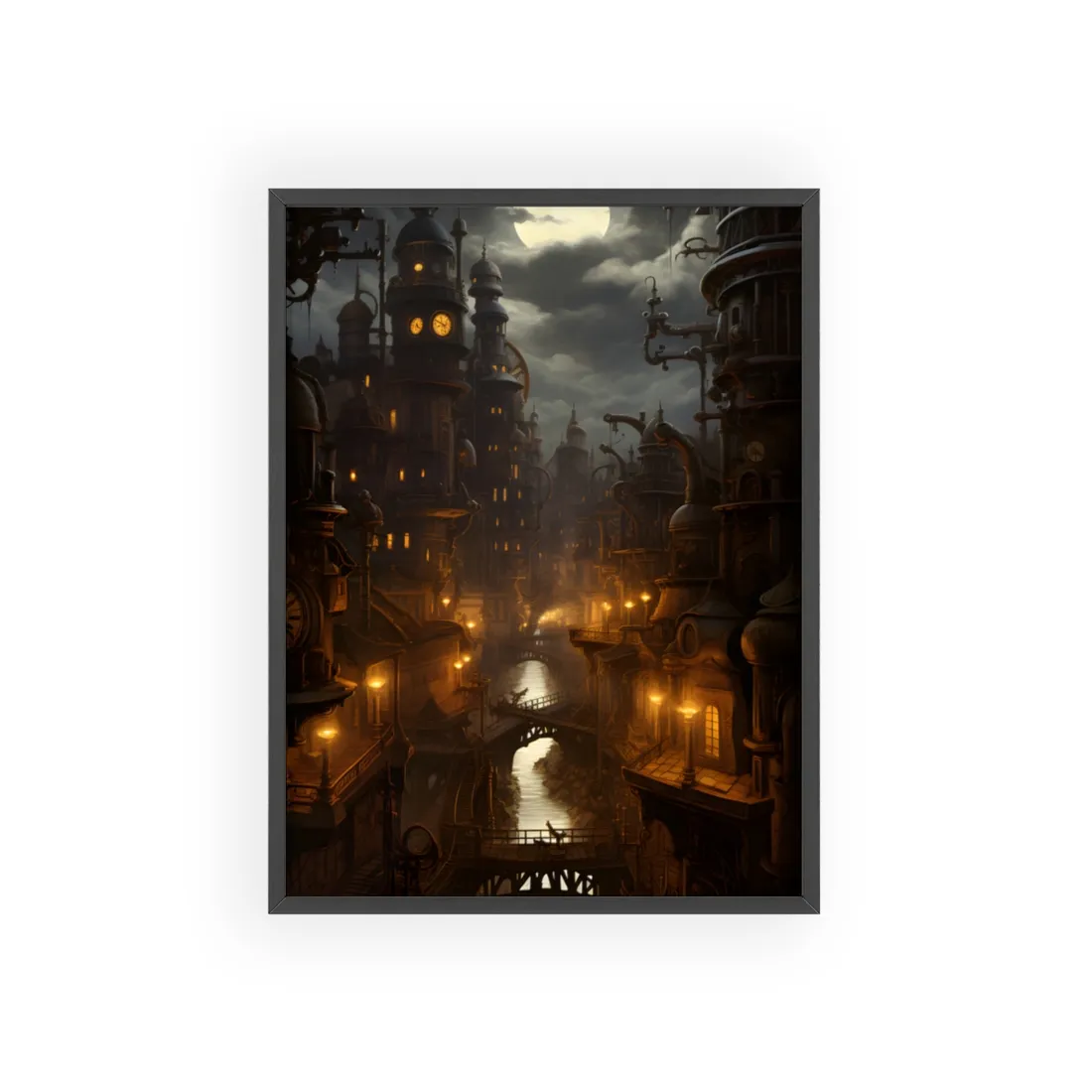 Steampunk City: Whirring Wheels & Brass Towers - Framed Poster