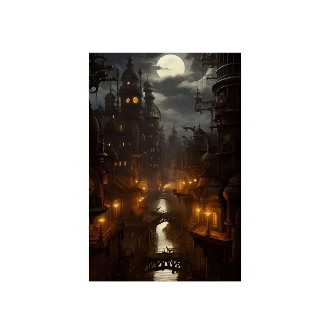 Steampunk City: Whirring Wheels & Brass Towers - Metal Poster