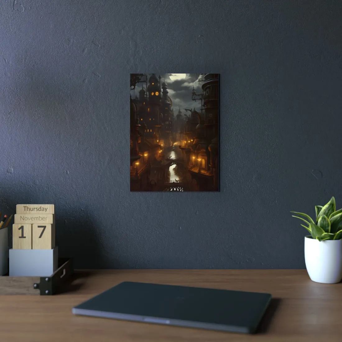 Steampunk City: Whirring Wheels & Brass Towers - Metal Poster
