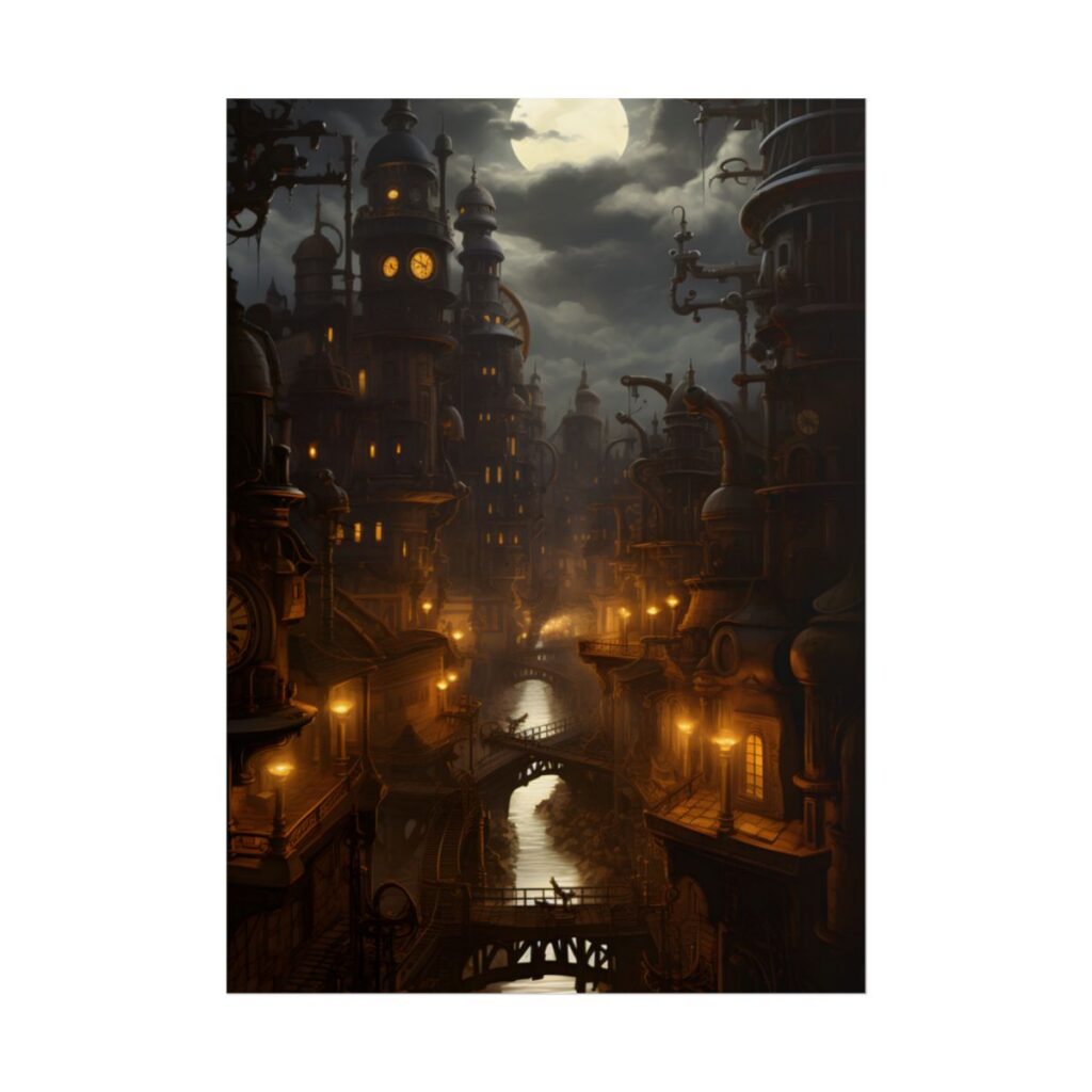 Steampunk City: Whirring Wheels & Brass Towers - Poster