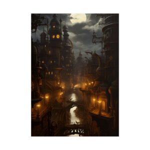 Steampunk City at Night Poster