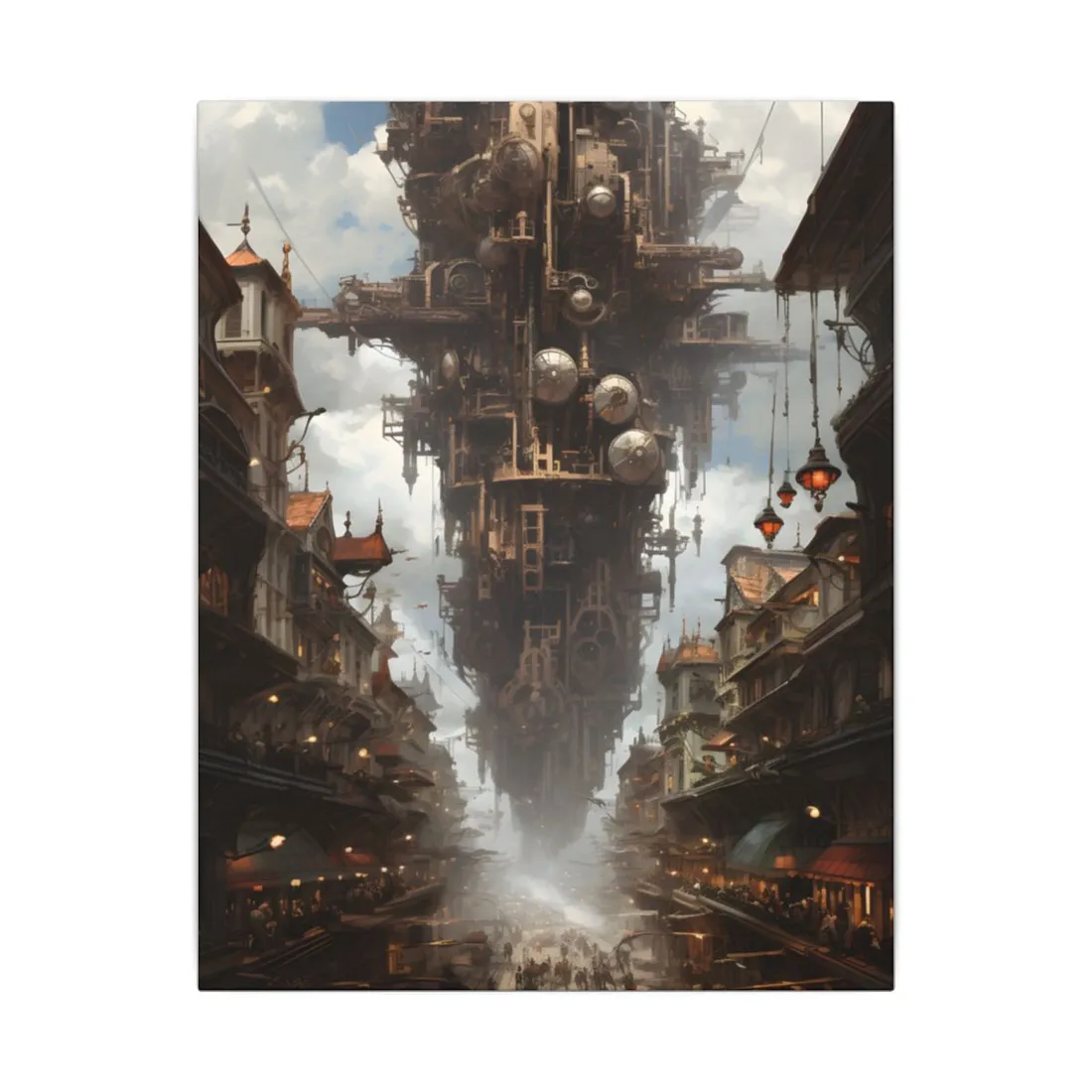 Steampunk Cityscape: A Glimpse into a Futuristic Industrial Era - Canvas