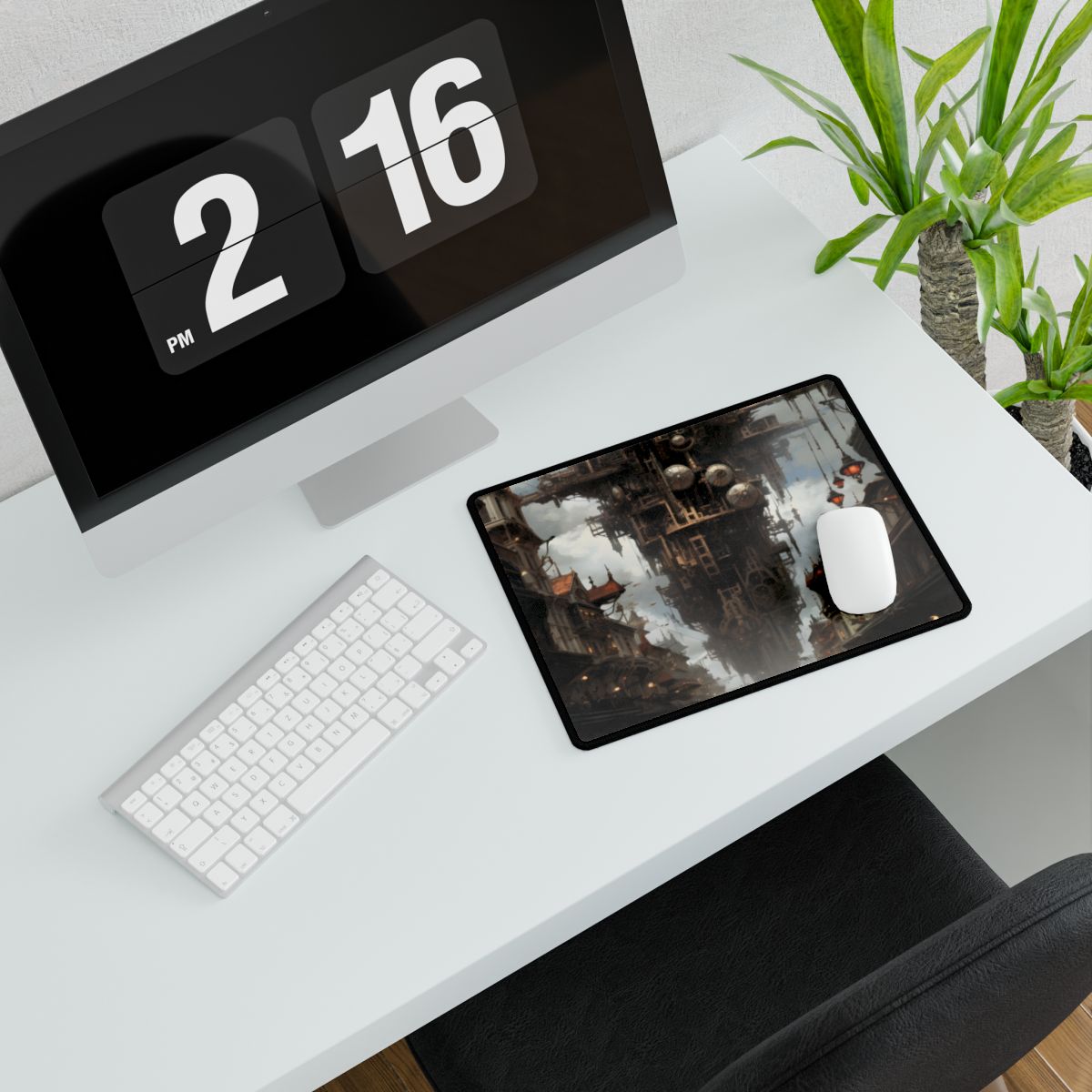 Steampunk Cityscape: A Glimpse into a Futuristic Industrial Era - Desk Mat