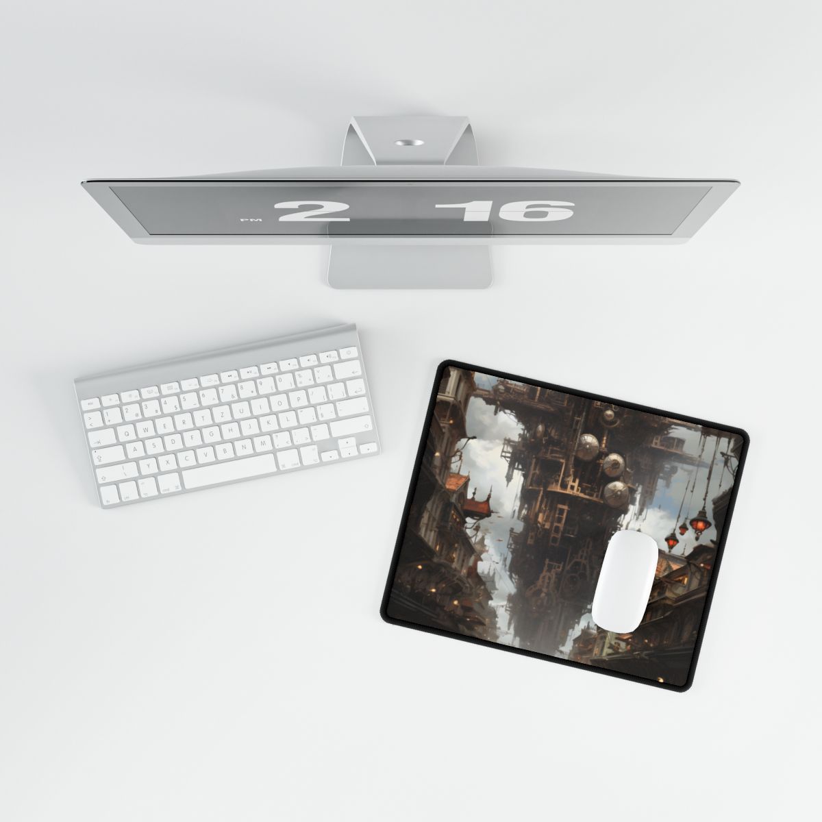 Steampunk Cityscape: A Glimpse into a Futuristic Industrial Era - Desk Mat