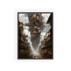 Floating Steampunk City Tower Framed Poster